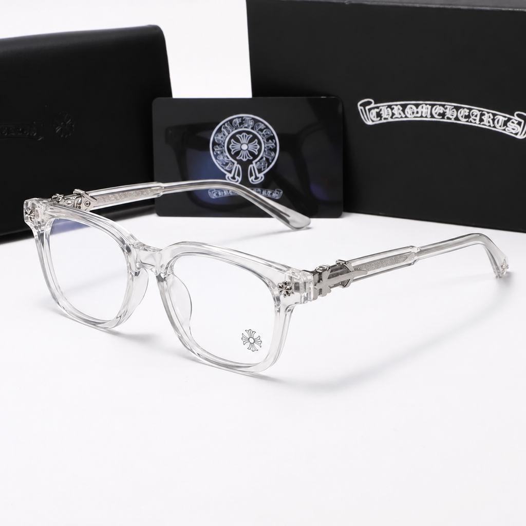 Chrome heart glasses - clear & silver badges