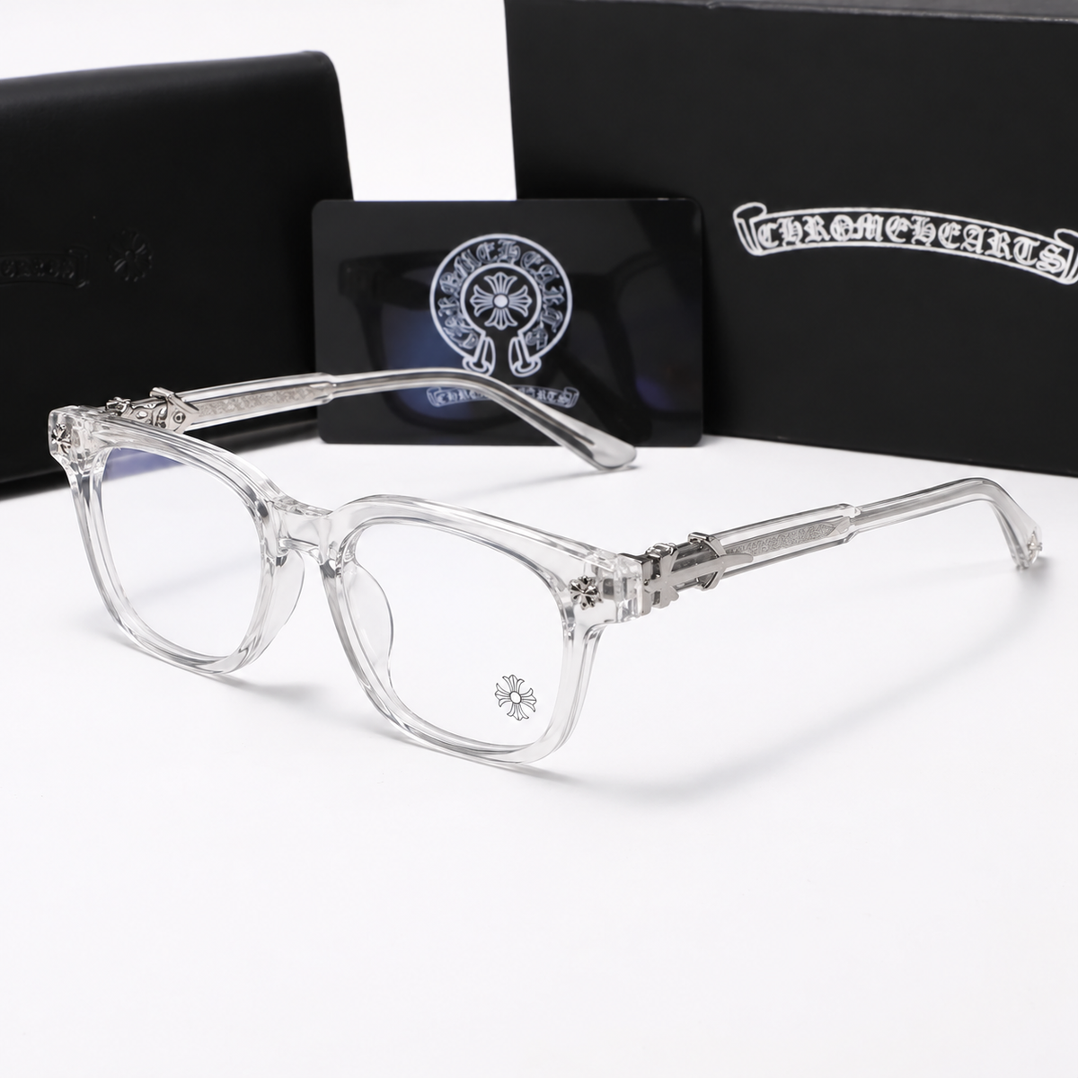 Chrome heart glasses - clear & silver badges
