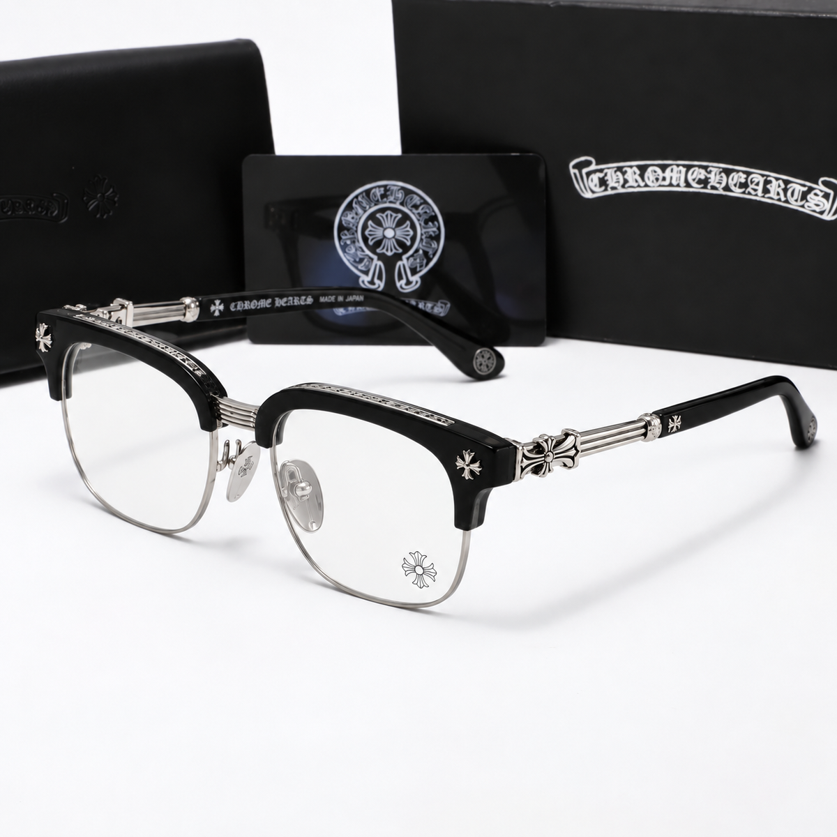 Chrome heart glasses - black & silver badges