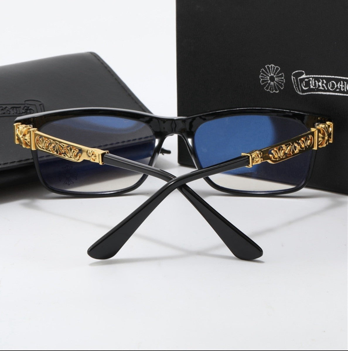 Chrome heart glasses - black  & gold badges